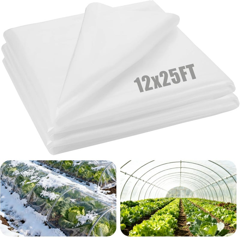Alphatool Greenhouse Cover Plastic Sheeting - 12 x 25 ft Plant Covers Freeze Protection, Frost Cloths for Outdoor Plants, Clear Floating Row Cover for Outdoors Garden Plants Vegetables Crops - Image 1